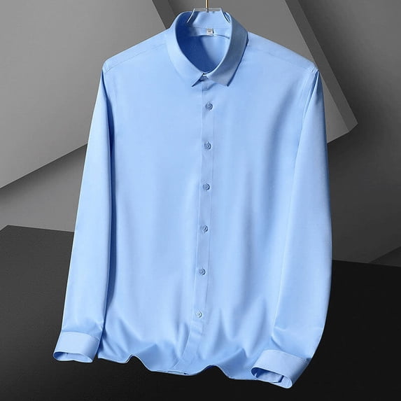 Men's Ice Silk Long-sleeved Shirt: Business High-end, No Ironing