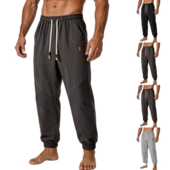 Men's Ice Silk Mesh Casual Pants, Joggers Sweatpants, Loose Fit Elastic Waist Drawstring, Quick Dry Breathable Lightweight, Gym Workout Running Hiking Daily, Summer | AKLJWH,Gray 3XL