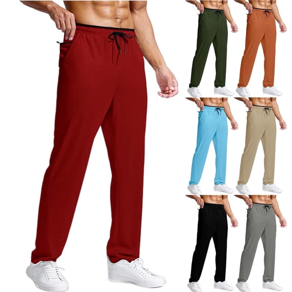 Men's Ice Silk Quick Dry Running Pants, Summer Mesh Breathable Elastic Waist Sports Travel Trousers with Zipper Pockets, Loose Fit Athletic Joggers Big and Tall Size S-3XL Red