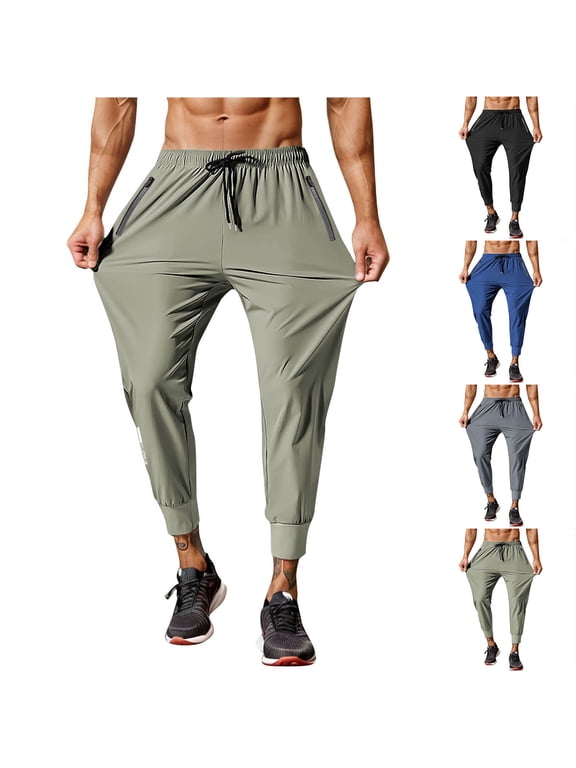 Men's Ice Silk Running Joggers Trousers, Skinny Fit Elastic Drawstring Quick Dry Breathable Nylon, Gym Workout Outdoor Training Activewear | JASKFLY,Black M