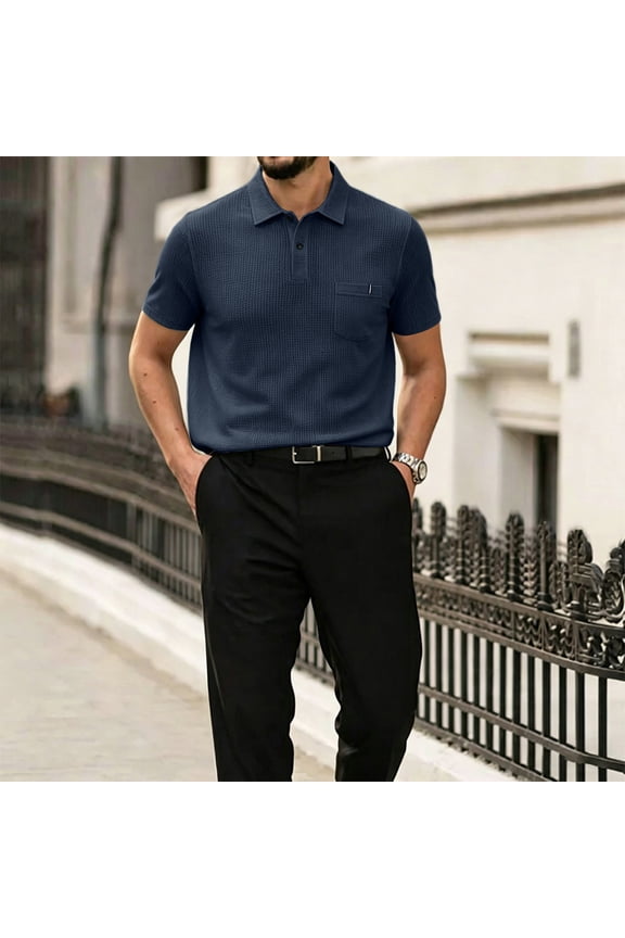 Men's Ice Silk Short Sleeve Polo Shirt Quick Dry Moisture Wicking Stretch Anti Wrinkle Casual Golf Shirt With Pocket Navy M
