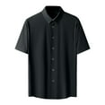 thumbnail image 1 of ZQUUVOU Men's Ice Silk Short Sleeved Shirt Solid Color Turndown Collar Button Down Formal Dress Tops Black, 1 of 4