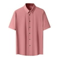 thumbnail image 1 of ZQUUVOU Men's Ice Silk Short Sleeved Shirt Solid Color Turndown Collar Button Down Formal Dress Tops Red, 1 of 4