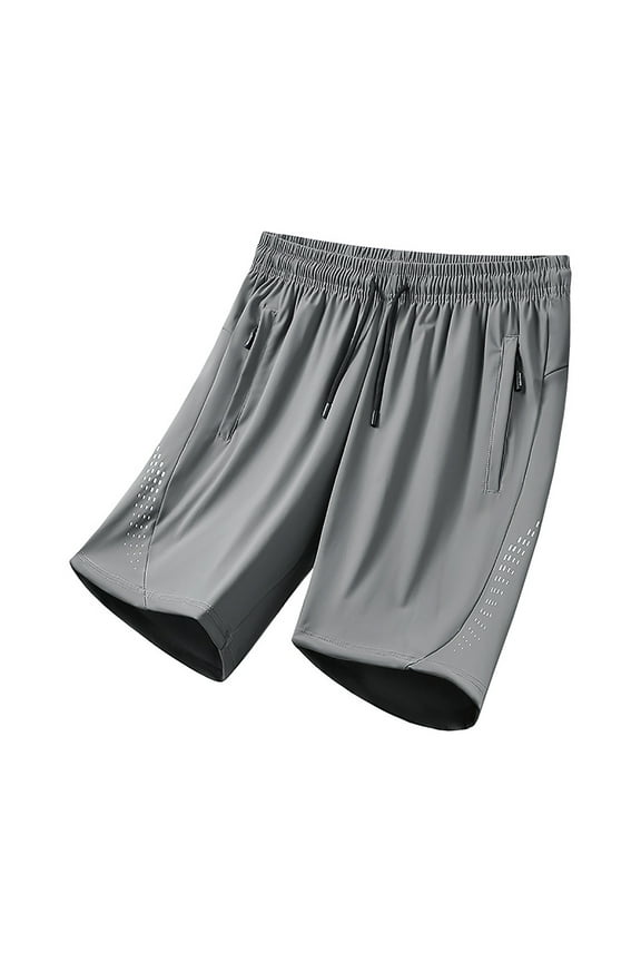 Men's Ice Silk Shorts - Lightweight, Breathable, Zip Pockets, Elastic Waist Drawstring - Sports/Fitness - Nylon Spandex - Sizes L-XXXXXL
