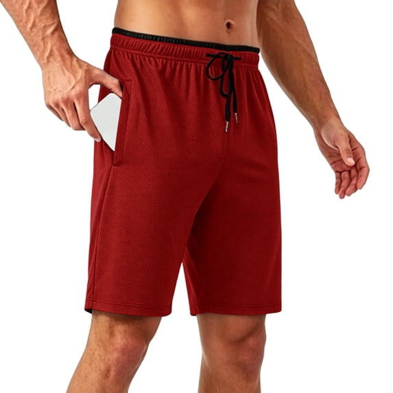 Men's Ice Silk Shorts Quick Dry Running Shorts Drawstring Elastic Waist Short Pants with Pocketed Lightweight Breathable Bottoms Summer Sports Wear
