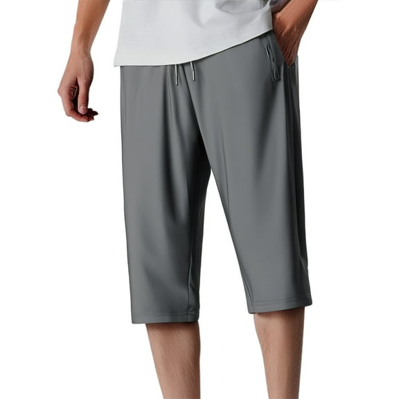 Men's Ice Silk Summer Lightweight Stretch 3/4 Length Loose Fit Sports Trousers Casual Pants for Outdoor Activities Casual Pants Elastic Waist Straight Work Pants for Men