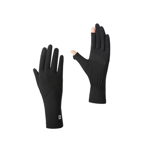Men's Ice Silk Sun Protection Gloves With Non-Slip Palm For Delivery Riding And Fishing Featuring UV Blocking And Breathable Material Suitable For Summer Outdoor Activities(Black)