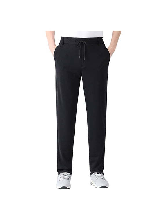 Men's Ice Silk Sweatpants - Baggy Athletic Joggers with Pockets - Polyester Fabric, Elastic Waist, High Waisted, Suitable for Gym and Daily Wear
