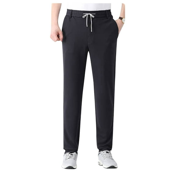 Men's Ice Silk Sweatpants - Baggy Athletic Joggers with Pockets - Polyester Fabric, Elastic Waist, High Waisted, Suitable for Gym and Daily Wear