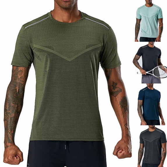 Men's Ice Silk T-Shirt Quick Dry | Performance Tee Moisture Wicking | Crewneck Short Sleeve Athletic Fit Pullover | Breathable Nylon Spandex | Summer Fitness Running | Zenithor,Dark Gray 3XL