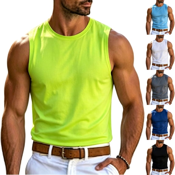 Men's Ice Silk Tank Top Sleeveless Muscle T-Shirt Cotton Linen Blend Quick Dry Breathable Cooling Casual Workout Gym Summer Vest Undershirt Fashion Essential Gift for Him