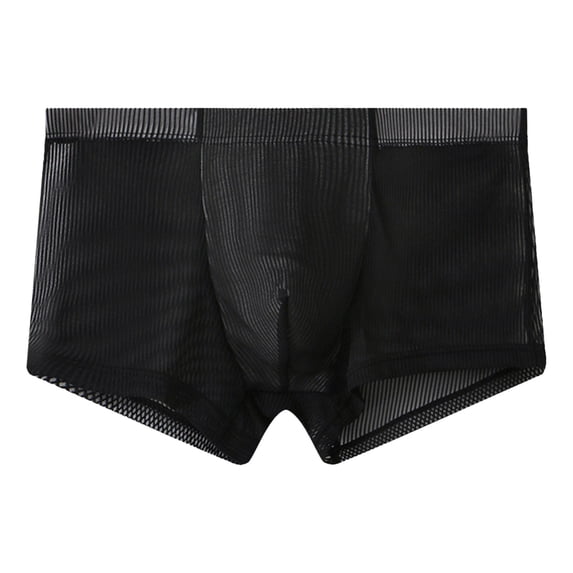 Men's Ice Silk Transparent Solid Underwear Breathable Square Bottomed Shorts, XXL, Black
