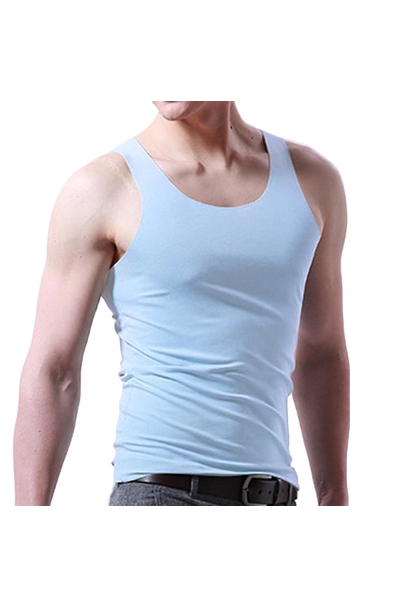 Men's Ice Silk Undershirts Tank Tops Sleeveless Plain Summer Breathable Vest Athletic Wear