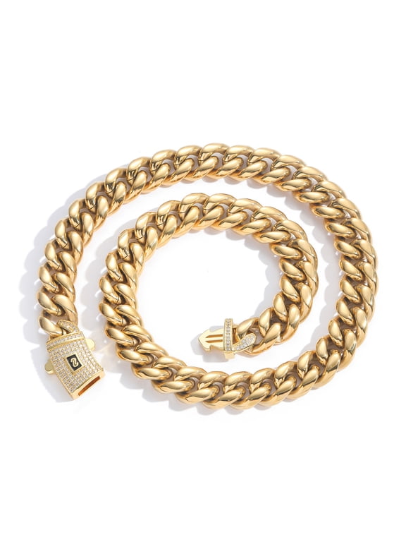 Men's Iced Out Cuban Link Chain Bracelet, 6mm-14mm CZ Paved Titanium Steel Bracelet, Hip Hop Gold Cuban Bracelet Jewelry for Men, Luxury Gift