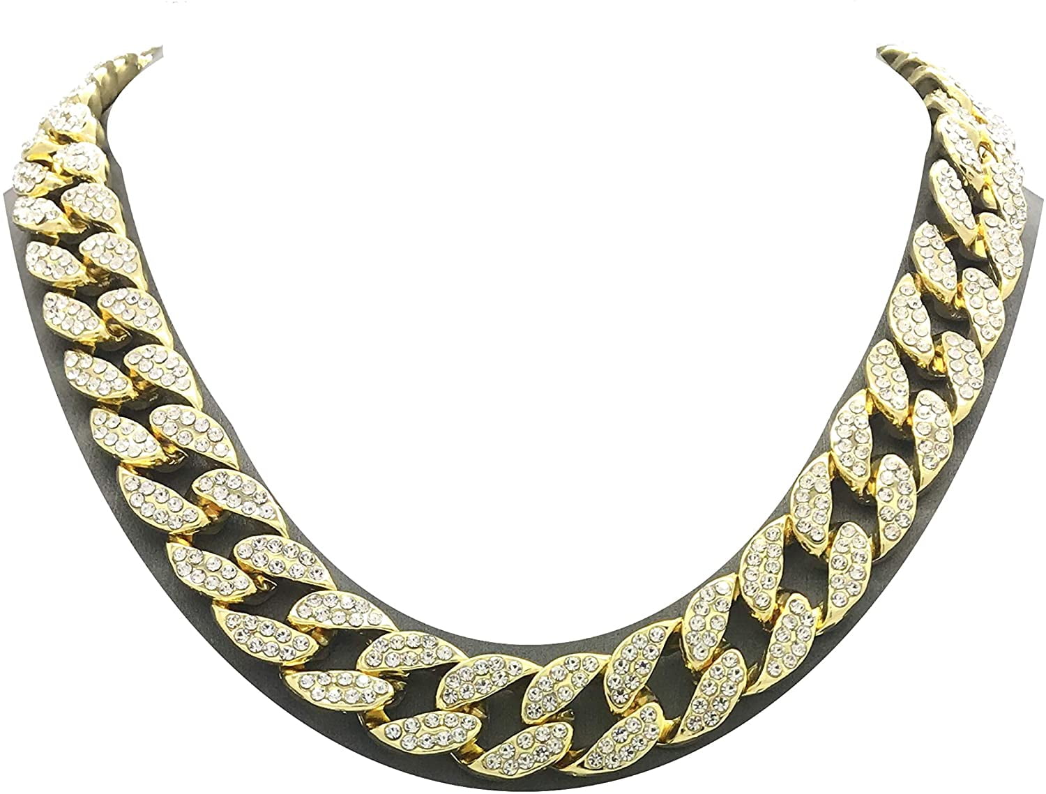 Neck Ice Rapper Chain Charles Raymond Men’s Iced Out Hip-Hop Gold Tone Cuban Link Chain ...