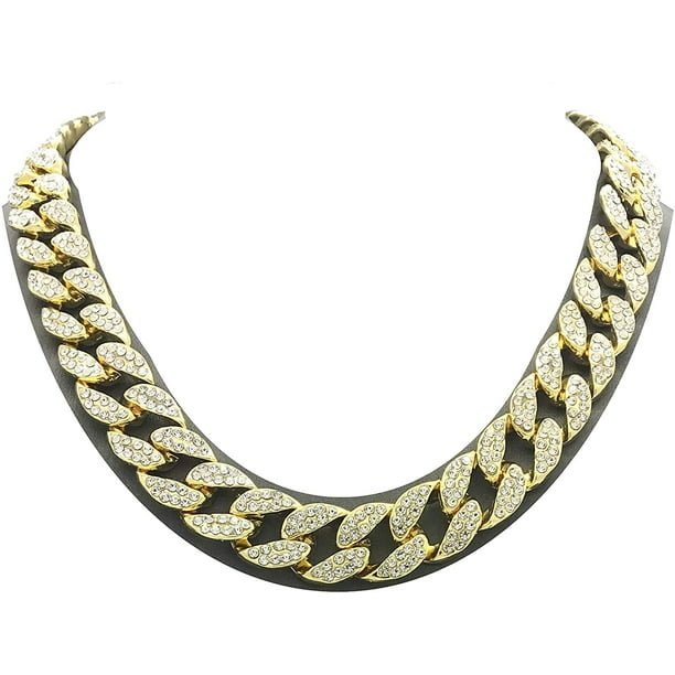 Men’s Iced Out Hip-Hop Gold Tone Bling Bling Rappers Cuban Link Chain ...