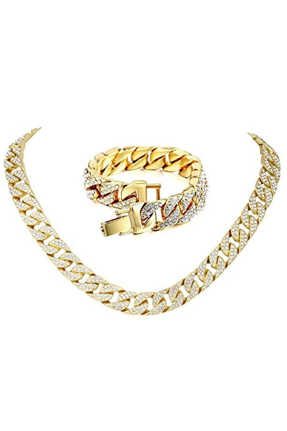 Men’s Iced Out Hip-Hop One Tone Bling Bling Rappers Cuban Link Chain Choker Necklace - CRN2020 (Gold, No Ring, 18.0)
