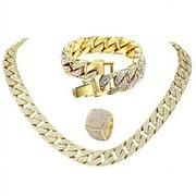 CHARLES RAYMOND Men’s Iced Out Hip-Hop One Tone Bling Bling Rappers Cuban Link Chain Choker Necklace - CRN2020 (Gold, Ring Size 10, 20.0)