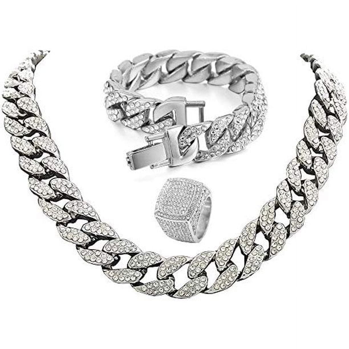 HH BLING EMPIRE Mens Gold Silver Cuban Link Chain Necklace Bracelet Earring  Sets Iced Out Hip Hop Jewelry for Men and Boys (Set A-Gold-20/8)