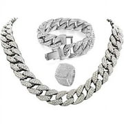 Men s Iced Out Hip-Hop One Tone Bling Bling Rappers Cuban Link Chain Choker Necklace - CRN2020 Silver, Ring Size 8, 18.0