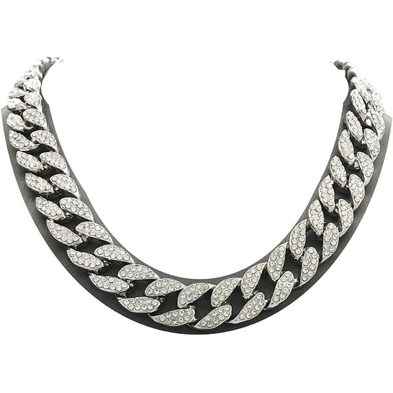 Men’s Iced Out Hip-Hop Silver Tone Bling Bling Rappers Cuban Link Chain Choker Necklace - CN2020
