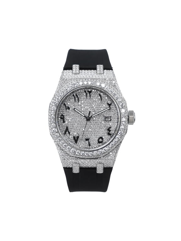 Men’s Iced Out Lab Created Synthetic VVS Moissanite Automatic Mechanical Watch, Synthetic Sapphire Crystal, Solid Stainless Steel Case