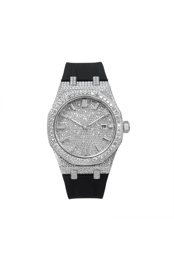 Men’s Iced Out Lab Created Synthetic VVS Moissanite Automatic Mechanical Watch, Synthetic Sapphire Crystal, Solid Stainless Steel Case