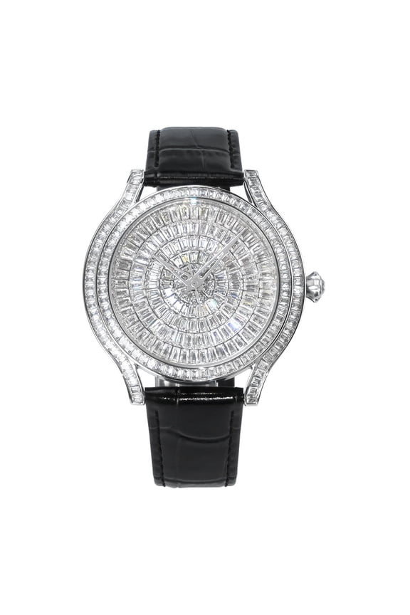 13.63CT Men's Iced Out Moissanite Automatic Wristwatch, Collection of 295 D Color Moissanite Stones,Large Dial with Leather Strap Waterproof Watch
