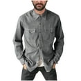 thumbnail image 1 of Men's Iconic Denim Shirt Retro Two Pocket Long Sleeve Button Shirt Solid Color Turndown Collar Blouse, 1 of 5