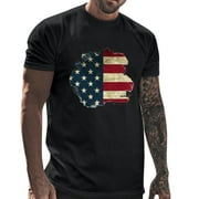 Men's Iconic T-Shirt Distressed Celebration Summer Spring Vintage Partial Print Independence Day Short Sleeve Crew Neck Classic Modern Stretch Tee Shirts Casual Soft Streetwear Tops Fashion Clothes