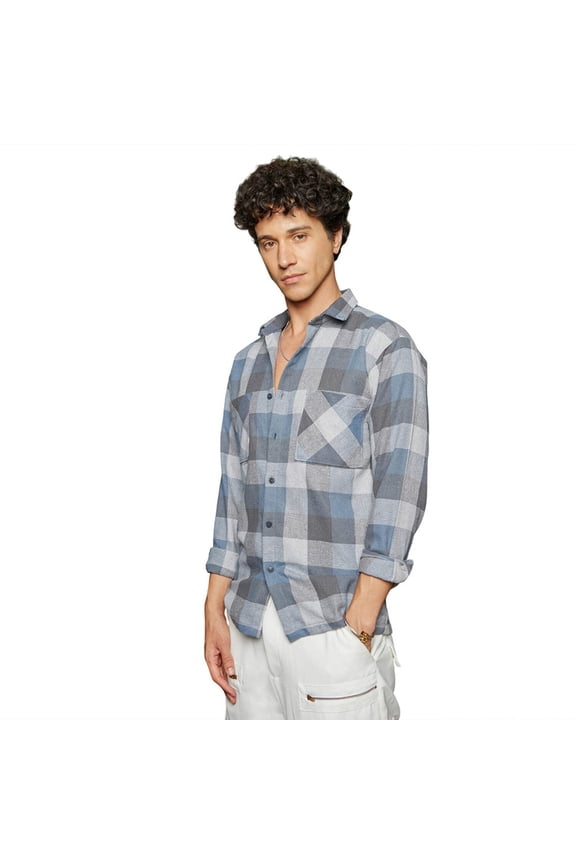 Men's Icy Blue Ash Grey Checkered Utility Shacket