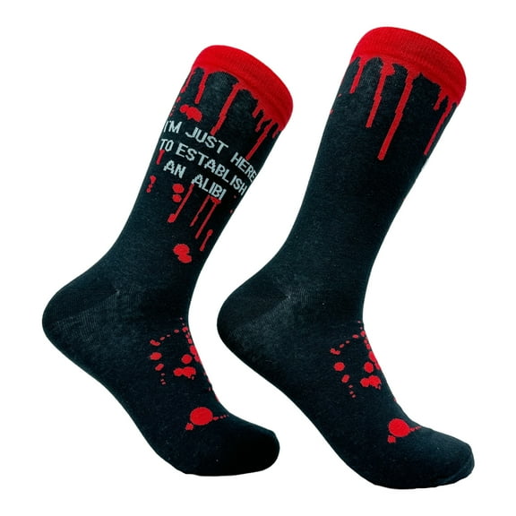 Men's Im Just Here to Establish An Alibi Socks Funny Halloween Killer Joke Footwear