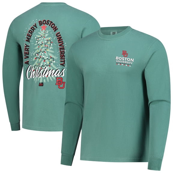Men's Image One Light Green Boston University Holiday Long Sleeve T-Shirt