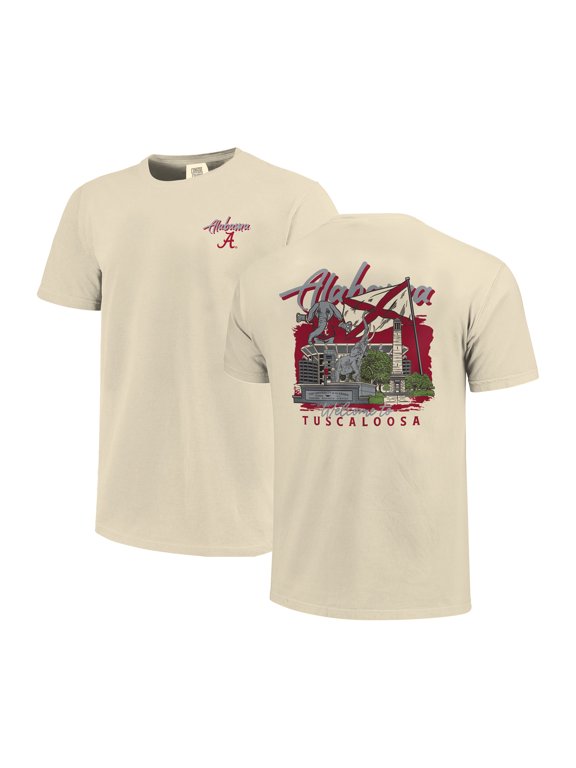Men's Image One Natural Alabama Crimson Tide Comfort Colors Hand-Drawn Campus Stack T-Shirt