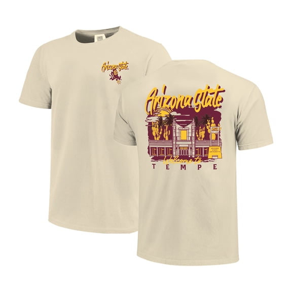 Men's Image One  Natural Arizona State Sun Devils Comfort Colors Hand-Drawn Campus Stack T-Shirt
