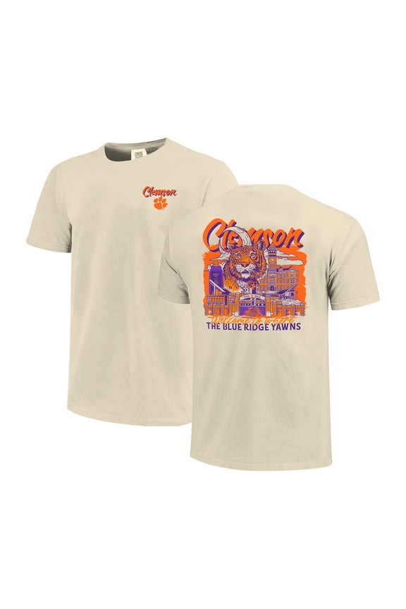 Men's Image One Natural Clemson Tigers Comfort Colors Hand-Drawn Campus Stack T-Shirt