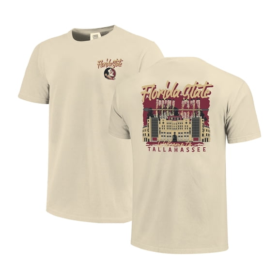 Men's Image One  Natural Florida State Seminoles Comfort Colors Hand-Drawn Campus Stack T-Shirt
