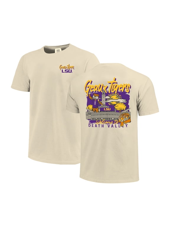 Men's Image One Natural LSU Tigers Comfort Colors Hand-Drawn Campus Stack T-Shirt