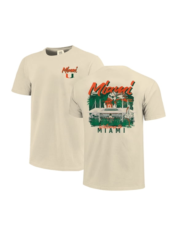 Men's Image One Natural Miami Hurricanes Comfort Colors Hand-Drawn Campus Stack T-Shirt