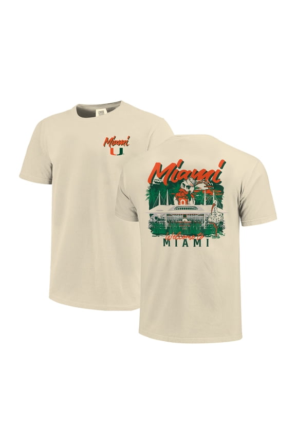 Men's Image One Natural Miami Hurricanes Comfort Colors Hand-Drawn Campus Stack T-Shirt