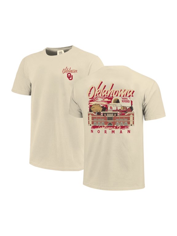 Men's Image One Natural Oklahoma Sooners Comfort Colors Hand-Drawn Campus Stack T-Shirt