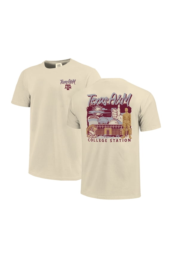 Men's Image One  Natural Texas A&M Aggies Comfort Colors Hand-Drawn Campus Stack T-Shirt
