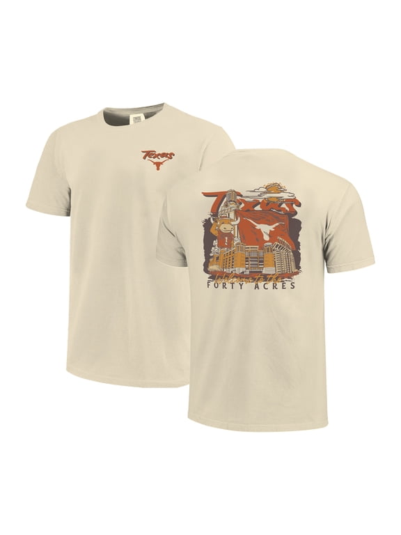 Men's Image One Natural Texas Longhorns Comfort Colors Hand-Drawn Campus Stack T-Shirt
