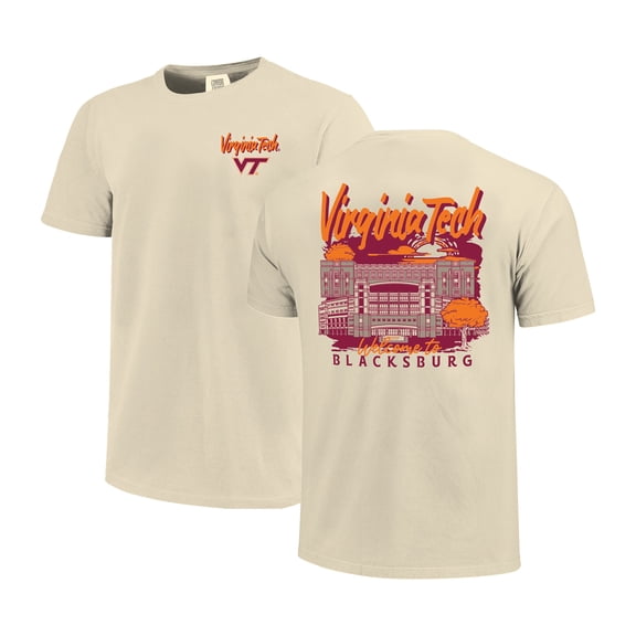 Men's Image One Natural Virginia Tech Hokies Comfort Colors Hand-Drawn Campus Stack T-Shirt