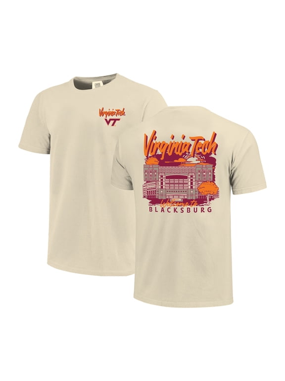 Men's Image One Natural Virginia Tech Hokies Comfort Colors Hand-Drawn Campus Stack T-Shirt