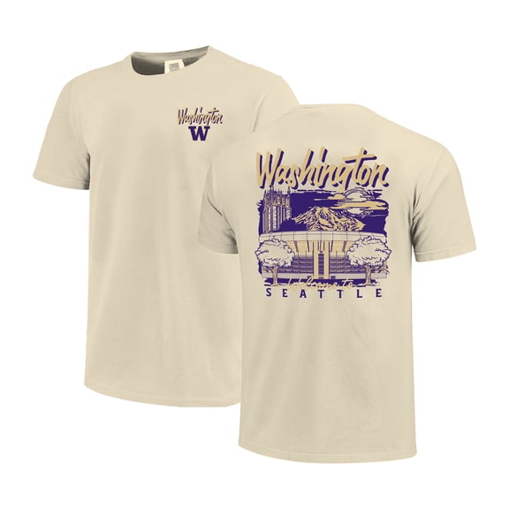Men's Image One Natural Washington Huskies Comfort Colors Hand-Drawn Campus Stack T-Shirt