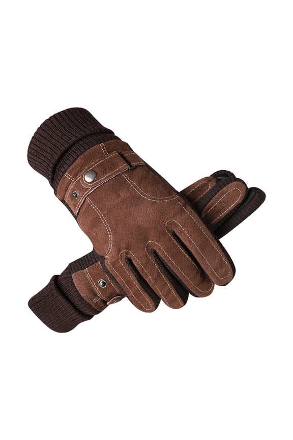 Men's Imitation Pigskin Leather Gloves - Washed, Padded & Thickened, Touchscreen Compatible, Windproof for Riding & Winter