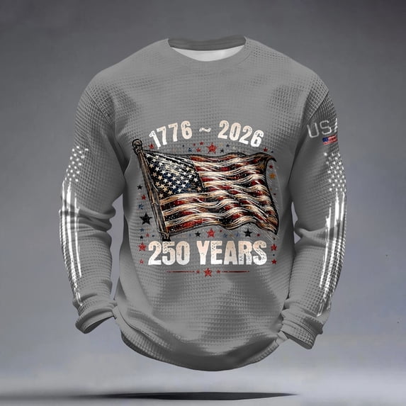Men's Independence Day Long Sleeve Tops Slim Fit Flag Graphic Crew Neck Shirt Basic 4th of July T Shirts Clothing