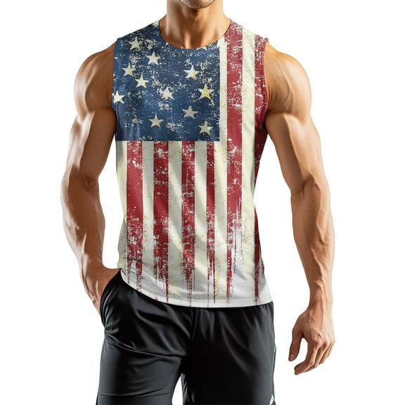Men's Independence Day Printed Sportswear Sleeveless Vest - Patriotic Flair for Active Lifestyles - Breathable, Durable Material for Gym, Running, or Outdoor Sports,Watermelon Red XL