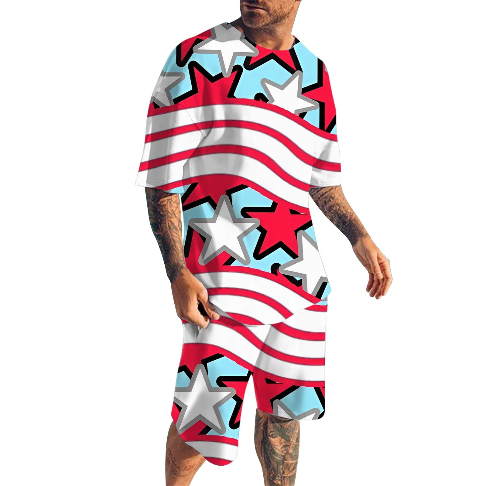 Men's Independence Day Printed Summer Outfit Beach Short Sleeve Printed